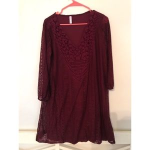 Burgundy dress with Lace Overlay